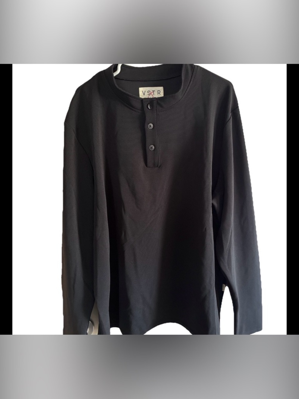 VSTR-Men’s Relaxed Black Jersey Sweater Shirt Polyester Stretchy Henley Sz XL